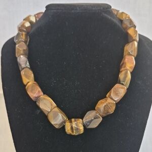 Brown Tiger's Eye Faceted Bead Necklace - Elegant Statement Necklace